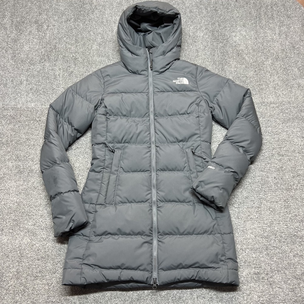 The North Face Coat Womens XS Gray Hooded 550 Down Parka Puffer Pockets Warm
